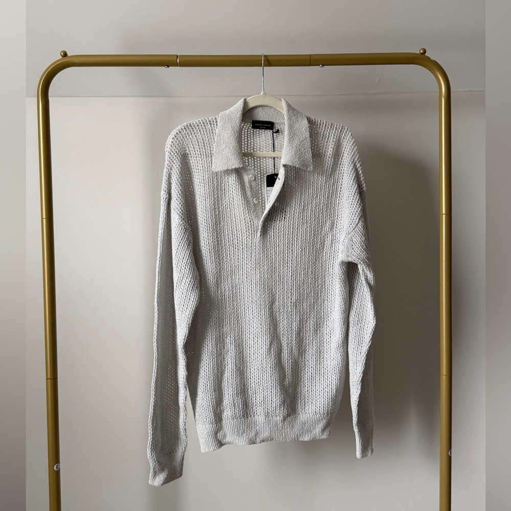Roberto Collina Gray Knit Sheer Polo Sweater